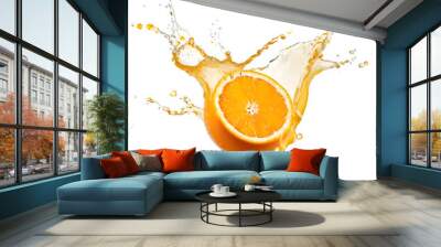 orange juice splash isolated on transparent background Wall mural