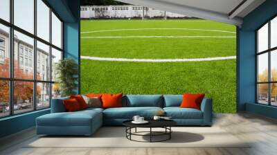 Artificial turf football field green white grid. Wall mural