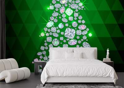 Christmas tree background made with diamonds and  triangles Wall mural