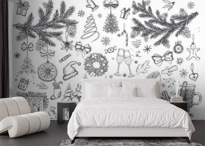 Christmas design element in doodle style.  Vector illustration.  Wall mural