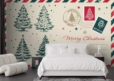 Christmas mail, postcard, hand drawn illustration.	
 Wall mural