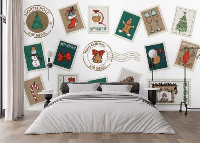 Christmas Stamps hand drawn set. Vector.	 Wall mural