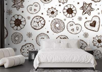 Cookie pattern on white, hand drawn illustration.	
 Wall mural