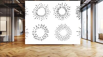 Firework hand drawn icons set. Sun rays images. Vector. Wall mural