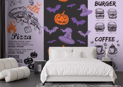 Halloween menu, hand drawn illustrations.	
 Wall mural