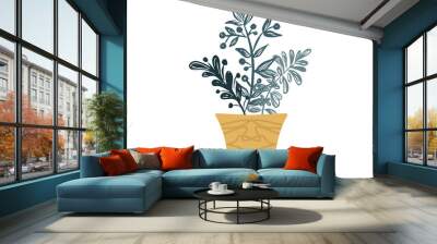 Home decor with plants, hand drawn illustration. Wall mural