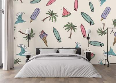 Summer pattern, hand drawn illustration.	 Wall mural