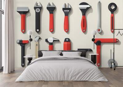 Set of Hand Tools Isolated on a Light Background Wall mural