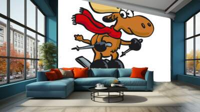 Moose riding ski cartoon Wall mural