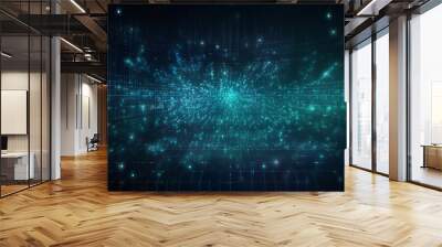 Abstract technology background, big data, internet network, digital technology with binary computer code on virtual screen, illustration, Generative Ai Wall mural