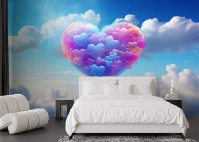 beautiful colorful valentine day heart in the clouds as abstract background, Generative Ai Wall mural