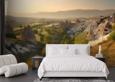 Cappadocia valley at sunrise, Generative Ai Wall mural