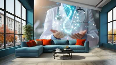 Medical technology, innovation health and medical research, healthcare and medicine concept. Doctor or technician working with AI data analysis, lab experiment, data science  Wall mural