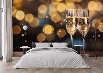 Two champagne glasses on bokeh background, Generative Ai Wall mural