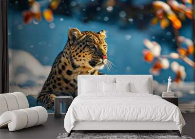 Amur Leopard in Vibrant Sunset Light Wall mural