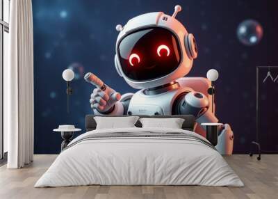 Cheerful Robot in Space with Bubbles Wall mural