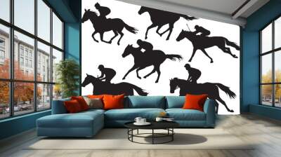 Set of racing horses with jockeys vector drawings Wall mural