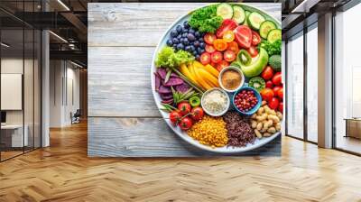 A plate filled with a variety of colorful and healthy foods Wall mural