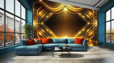 Futuristic and vibrant abstract background in neon golden and black colors Wall mural