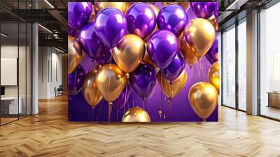 Vibrant celebration with purple and gold balloons, perfect for festive occasions and special events Wall mural