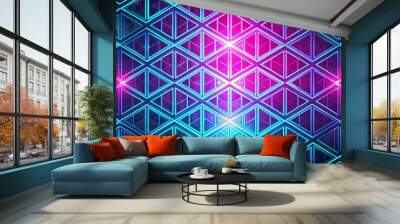 Vibrant summer geometric pattern in bright cyan and magenta with glowing light Wall mural