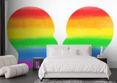 Two heads facing each other in silhouette with watercolor brush strokes in rainbow colors. Colorful LGTB concept isolated on white background. Digitally generated brush strokes. Wall mural