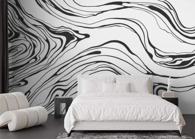 Black and white abstract marble stone design, natural texture, waves. Luxury ink, liquid stains, abstract landscape. Wall mural