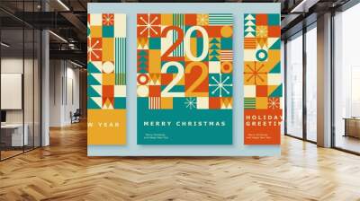 Happy 2022 New Year, Christmas abstract geometric card design. Wall mural