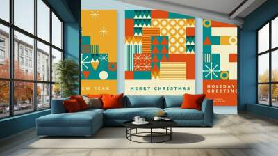 Happy 2022 New Year abstract geometric card design. Modern flat minimalist style. Merry Christmas invitation Wall mural