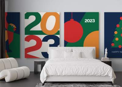 Happy Chinese 2023 New Year abstract geometric card design. Modern flat minimalist style. Merry Christmas invitation, poster, greeting card. Wall mural