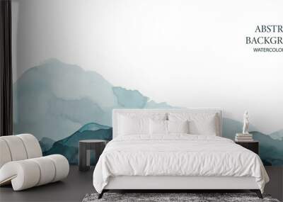 Mountains, hills abstract panorama. Blue, grey watercolor wash. Modern minimal abstract background. Landscape painting. Wall mural