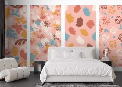 Set of abstract and floral seamless patterns in pale warm colors. Camouflage endless background. Wall mural