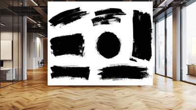 Set of black paint, ink brush strokes, brushes, lines. Dirty artistic design elements, boxes, frames. Wall mural