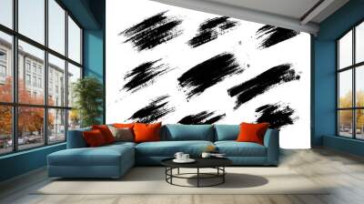 Set of black paint, ink brush strokes, lines. Wall mural