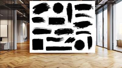 Set of black paint, ink brush strokes. Wall mural