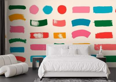 Set of colorful brush strokes, lines, hand painted Wall mural