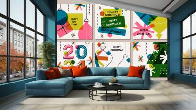 Set of creative colorful cards, flyers, posters for 2024 New Year. Numbers design. Christmas greetings. Modern minimal flat style. Festive prints design. Wall mural