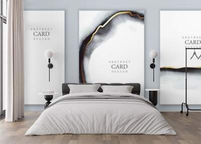 Watercolor backgrounds in white, black, grey, gold Wall mural