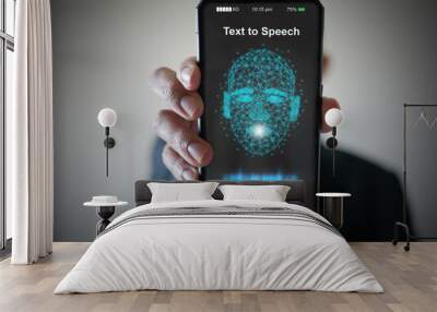 AI speaks and imitates the human voice, text-to-speech or TTS, speech synthesis applications, generative Artificial Intelligence, and futuristic technology in language and communication. Wall mural