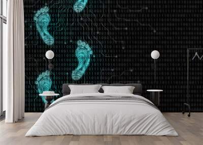 Digital footprint or shadow concept. All traceable activities on the internet or digital devices. The body of data that an individual creates through their actions online. Wall mural