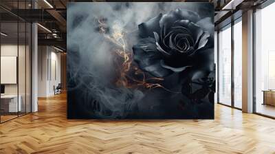  a black rose on a black background surrounded by white smoke and a black rose on a black background surrounded by white smoke and a black rose.  generative ai Wall mural