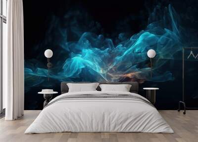  a blue and orange smoke swirls in the air on a black background.  generative ai Wall mural