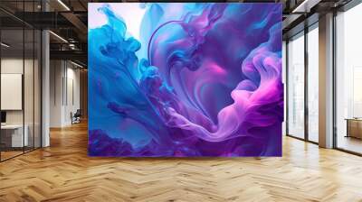  a blue and pink abstract painting with a blue frame on the bottom of it. generative ai Wall mural