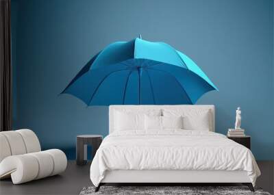  a blue umbrella is opened on a blue background with a shadow on the ground and a light blue background with a shadow on the ground and a blue background with a shadow on the bottom., ai, Generative Wall mural