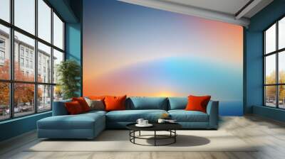  a blurry image of a sunset with a bright orange and blue hues in the sky and a bright orange and blue hue in the sky.  generative ai Wall mural