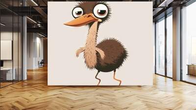  a cartoon emu with big eyes and a big beak is standing in front of a white background with a shadow on the ground and a light gray background with a shadow on the bottom.  generative ai Wall mural