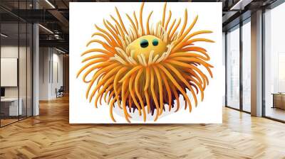  a cartoon of a yellow sea urchin with a blue eye and a black nose and a white background with a white border around it and a white background with a black border and a white border.  generative ai Wall mural