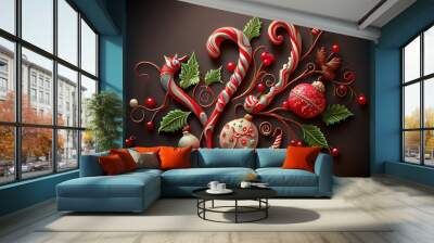  a christmas decoration made of candy canes. Generative AI Wall mural