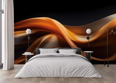  a close up of an orange and brown wavy design on a black background with a black background and a black back ground. Wall mural