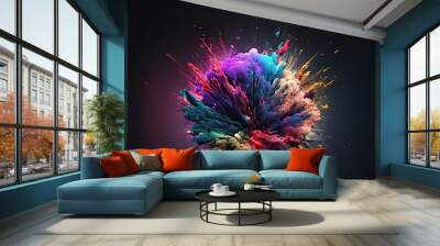  a colorful explosion of paint on a black background with a black background and a black background with a black background and a black background with a white border and a red bo Generative AI Wall mural